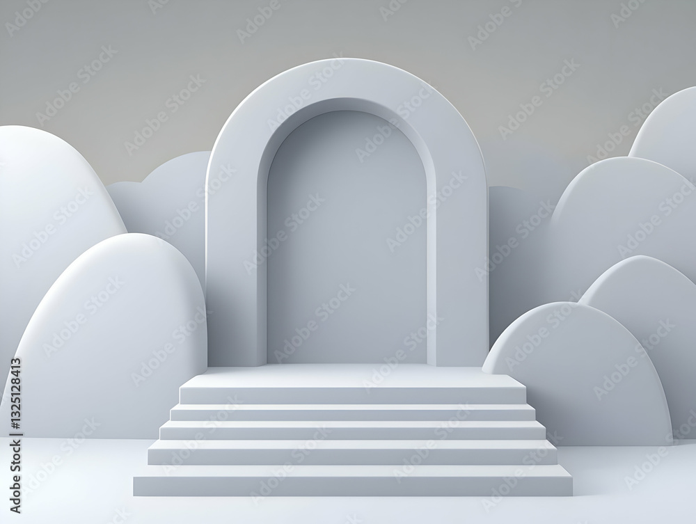 Abstract 3D Render White Archway Steps Background Abstract 3D Render White Archway Steps Background