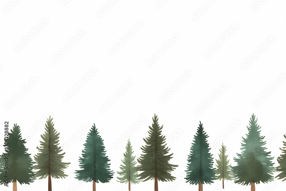 Obraz premium Watercolor Evergreen Forest Illustration