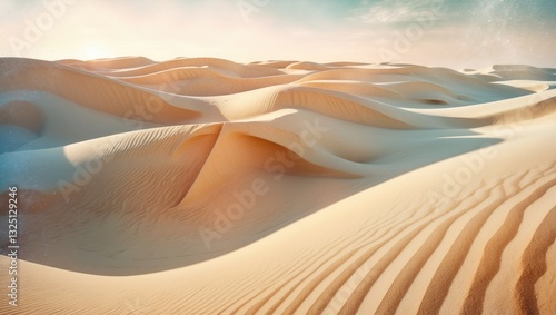 Fototapeta Naklejka Na Ścianę i Meble -  Sand dunes appear in the background against a white backdrop.