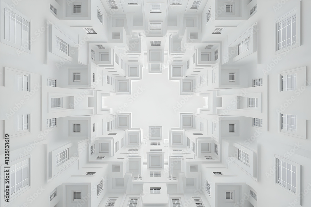 Fototapeta premium Abstract 3D White Building Illustration