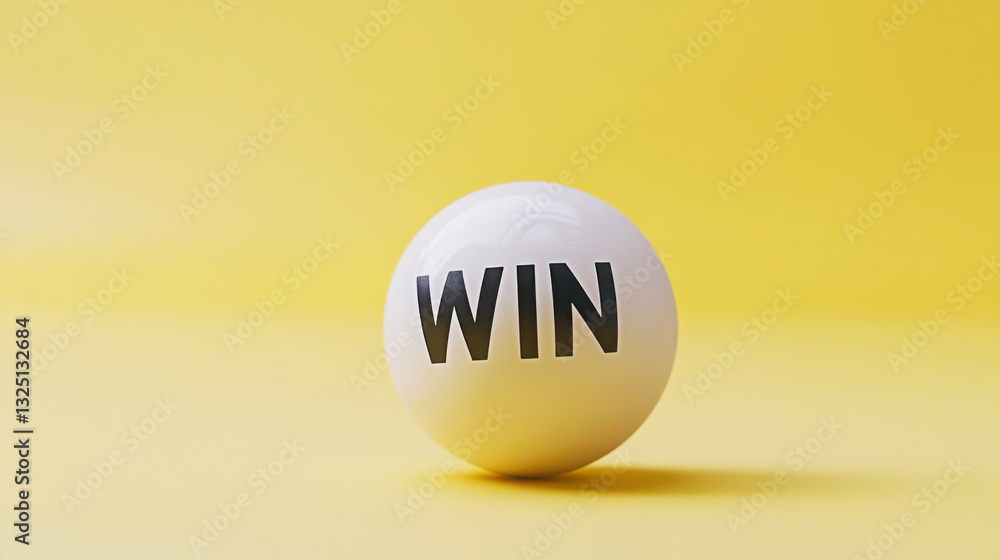 Lottery ball with win text on yellow background for luck and chance concept Lottery ball with win text on yellow background for luck and chance concept