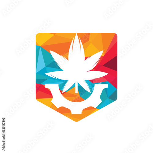 Gear and cannabis vector logo design. Cannabidiol industry company logo concept.