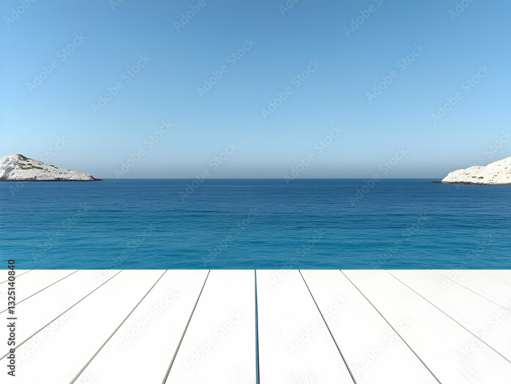 Fototapeta premium White Wooden Deck Seaside Background Illustration