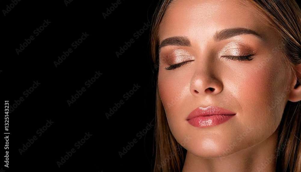 woman with her eyes closed on a black background