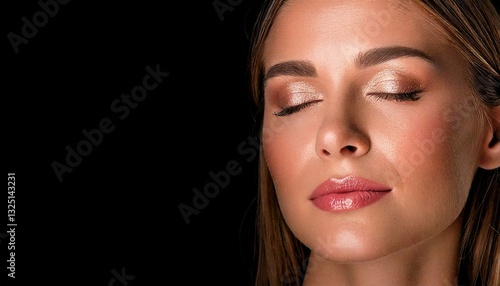 Obraz na płótnie woman with her eyes closed on a black background w salonie