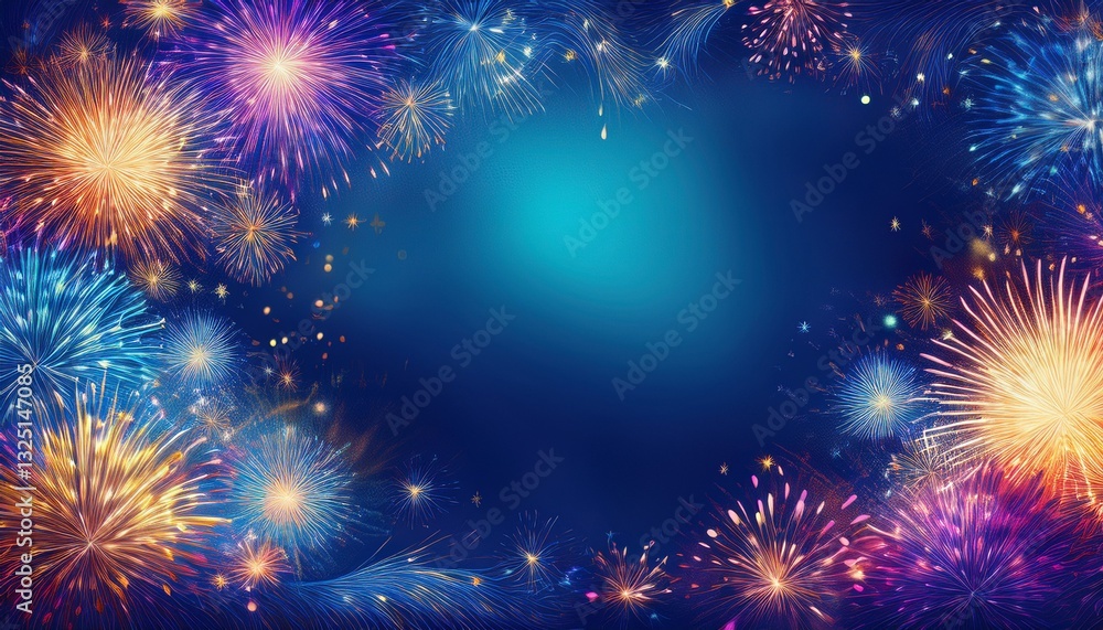 Fototapeta premium abstract border frame of colorful fireworks and sparklers background with copy space