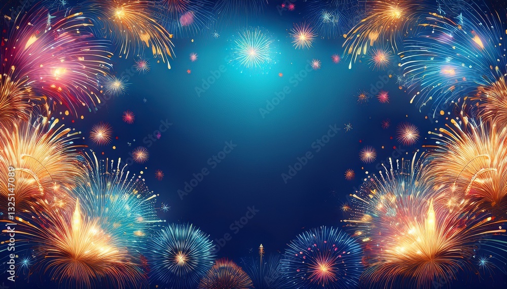 Fototapeta premium abstract border frame of colorful fireworks and sparklers background with copy space