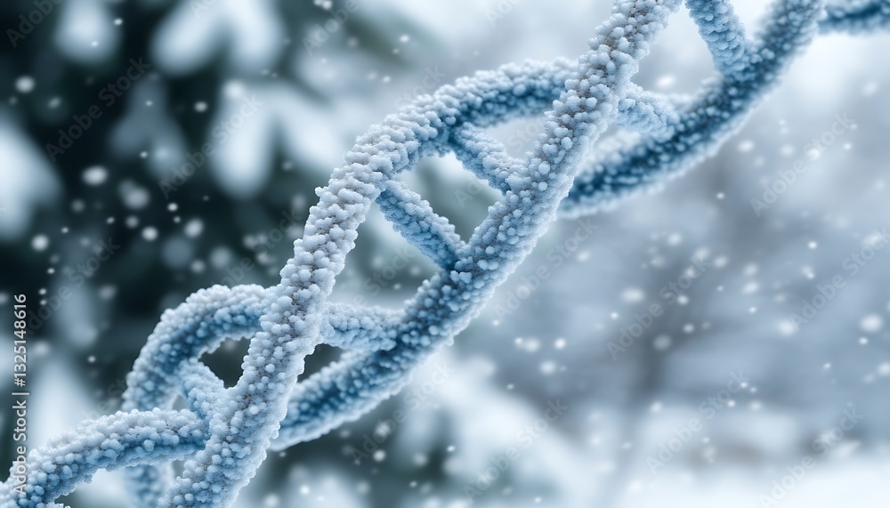 DNA helix structure in a wintery, snowy environment DNA helix structure in a wintery, snowy environment