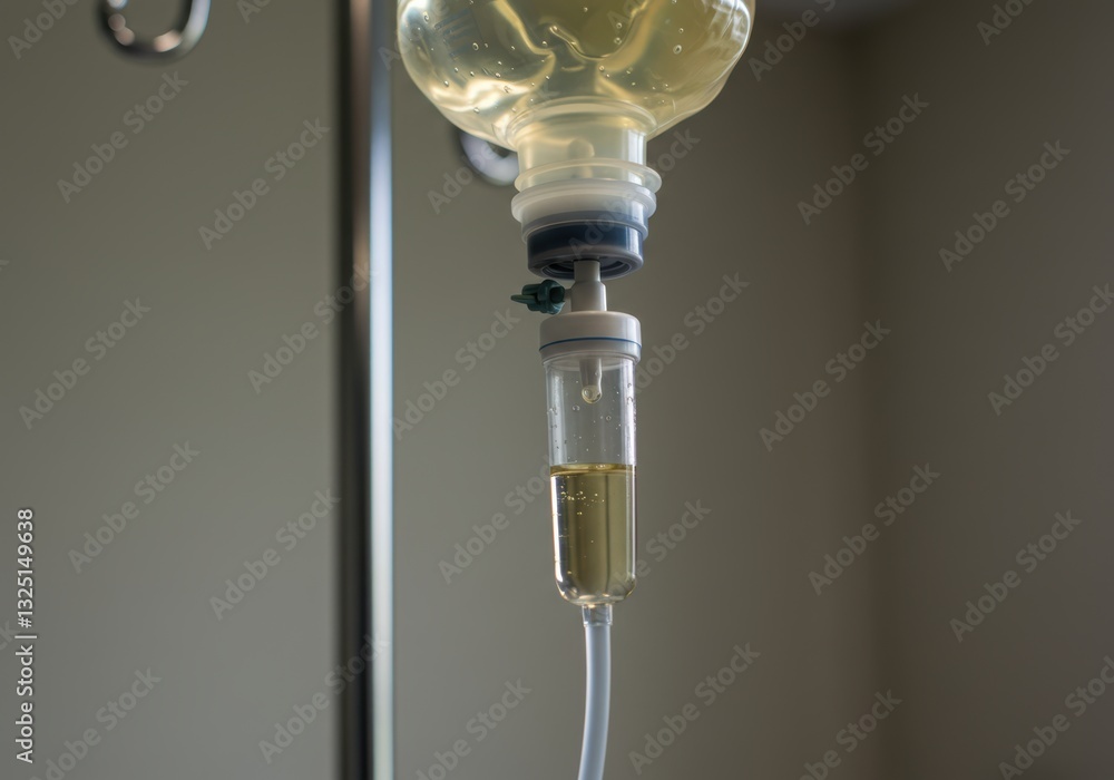 Intravenous drip with saline solution in medical setting Intravenous drip with saline solution in medical setting