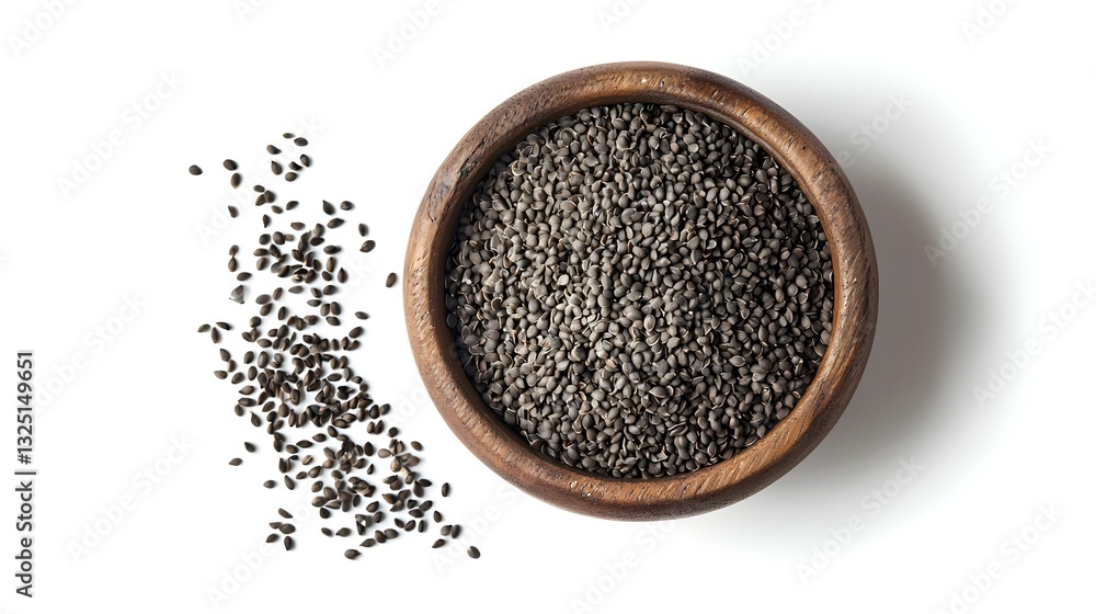 Perilla flutescens seeds in wooden bowl isolated Perilla flutescens seeds in wooden bowl isolated