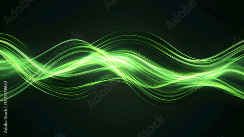 Abstract Green Glowing Wave Pattern Against Dark Background Illustrating Energy and Data Flow