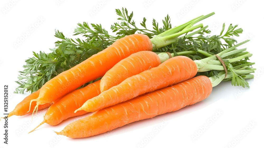 Fresh Carrots with Greens on White Background Fresh Carrots with Greens on White Background