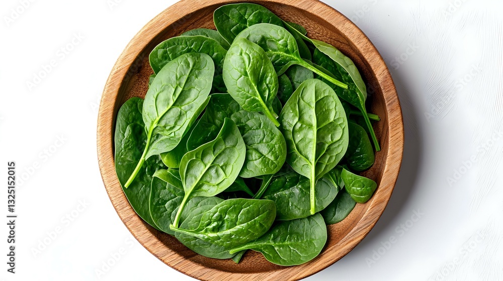 Fresh spinach leaves on wooden plate Fresh spinach leaves on wooden plate