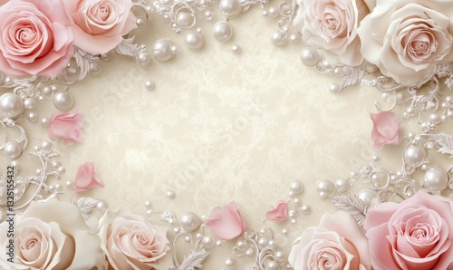 Fototapeta Naklejka Na Ścianę i Meble -  sweet pink rose flowers with pearls for wedding background copy space