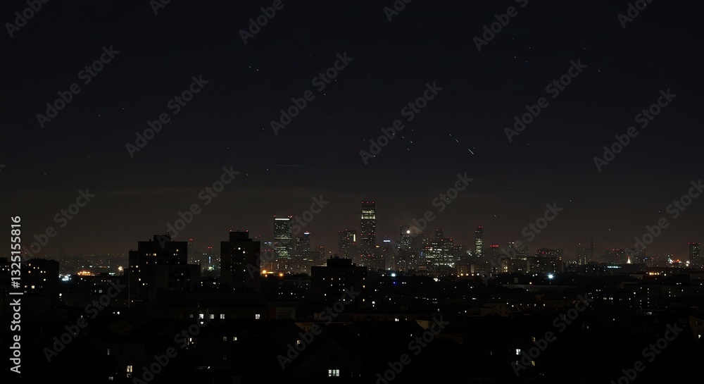 Fototapeta premium City skyline at night with twinkling lights and buildings