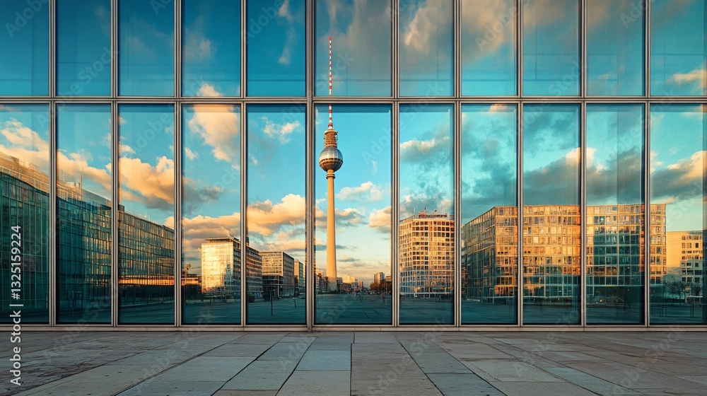 Stunning View of Berlin TV Tower through Brandenburg Gate - Architectural Beauty Stunning View of Berlin TV Tower through Brandenburg Gate - Architectural Beauty