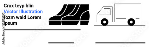 Delivery truck and tires emphasize transport and logistics themes. Ideal for shipping, freight handling, e-commerce, logistics, supply chain, fleet management, flat landing page banner