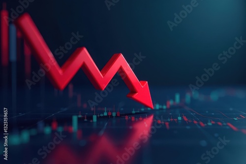 Falling red arrow on a financial graph illustrating economic downturn , instability, economy, financial markets