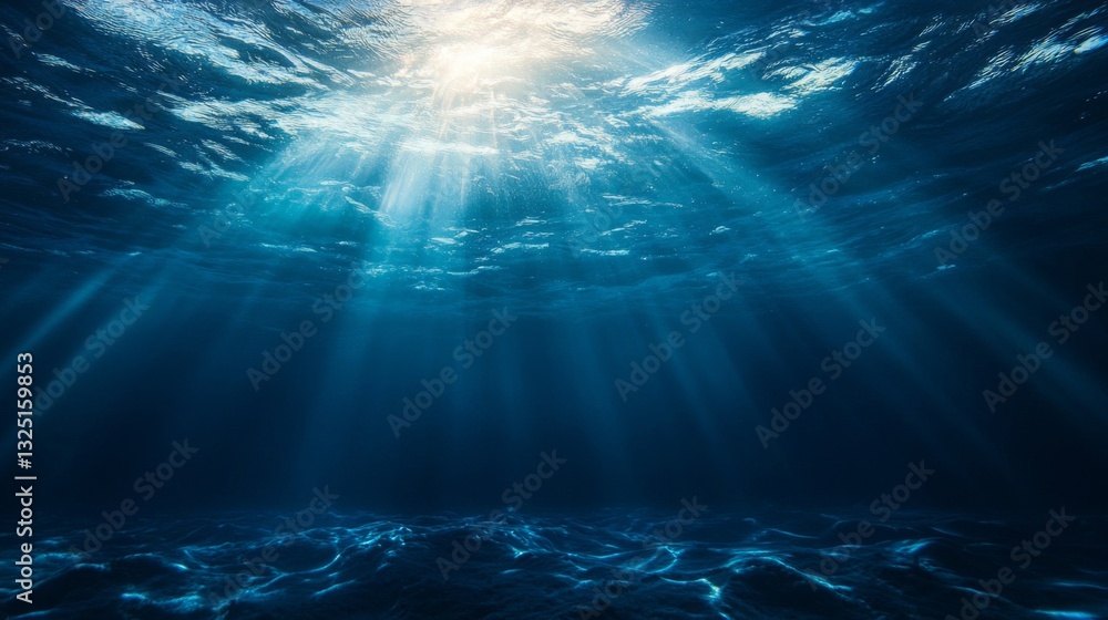 Fototapeta premium Underwater Sunlight Rays Illuminating Deep Ocean Floor