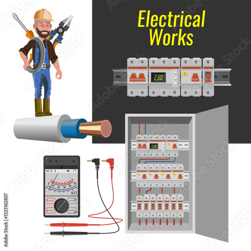 Electrical service and works. Set of vector illustrations