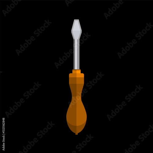 A slotted or flat-blade screwdriver with orange rubber handle. Hand tool.