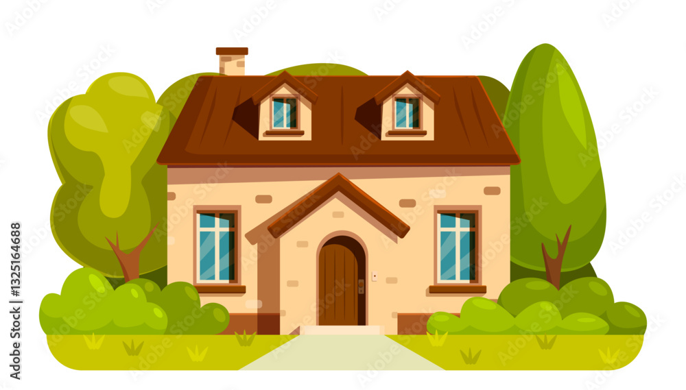 beautiful cartoon house in the forest, vector illustration beautiful cartoon house in the forest, vector illustration