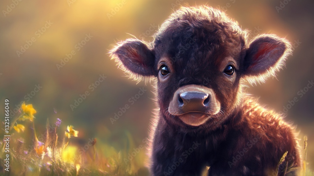Fototapeta premium A Cute Little Calf Looking Gently Towards the Viewer