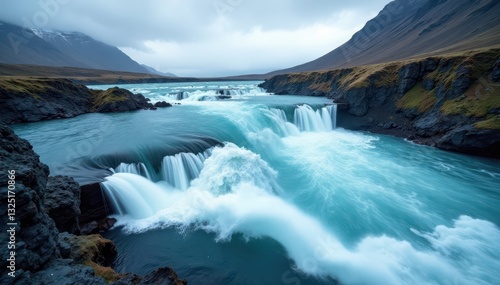 Icelandic glacial river rapids, churning whitewater , Icelandic, whitewater
