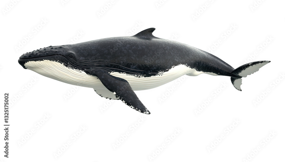 Fototapeta premium a 3d representation of a humpback whale swimming gracefully showcasing its distinctive features and size in a realistic manner