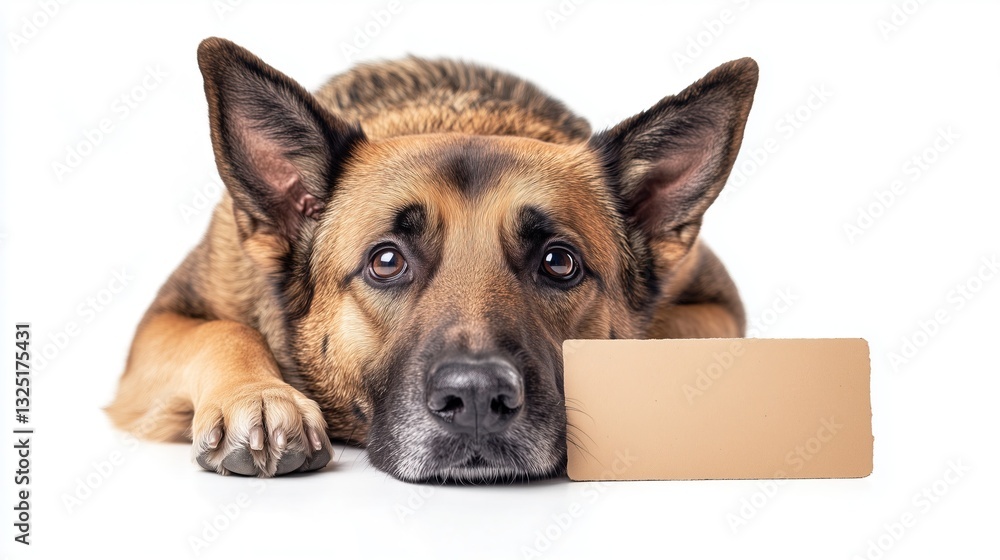 Obraz premium Dog with a blank sign on a white background, isolate