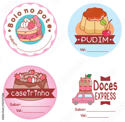 Etiquetas, tags, etiqueta, adesivos doces, docinhos, doce, logo, vetor, padaria, doceria, confeitaria, etiqueta para doces, etiquetas doces