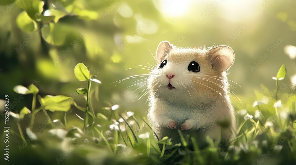 A Small Mouse Gazing Upwards in Lush Green Grass A Small Mouse Gazing Upwards in Lush Green Grass