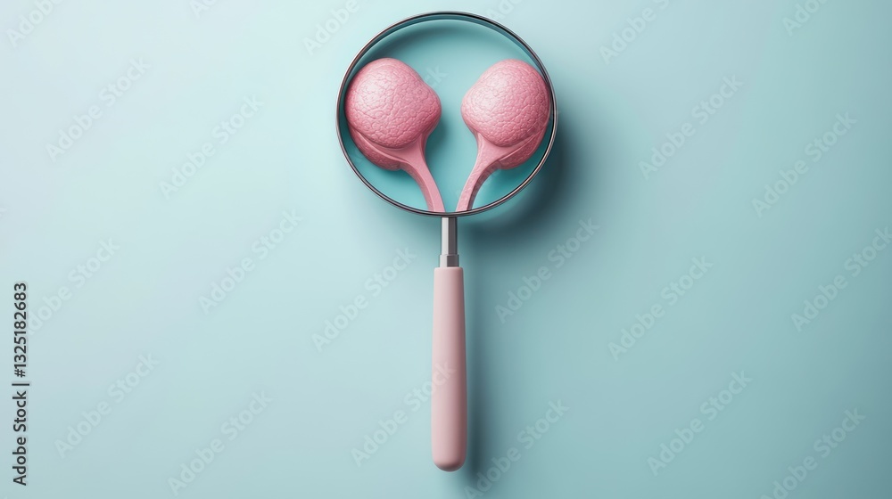 A Pink Model of Internal Anatomy Observed Under Magnifying Glass A Pink Model of Internal Anatomy Observed Under Magnifying Glass