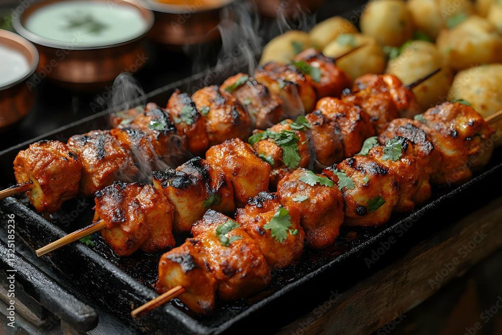 Grilled Chicken Tikka Skewers With Spices Grilled Chicken Tikka Skewers With Spices