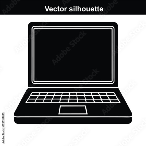 Vector icon of a laptop computer isolated with a black and silver design, featuring a keyboard and screen, representing portable digital technology for business and communication