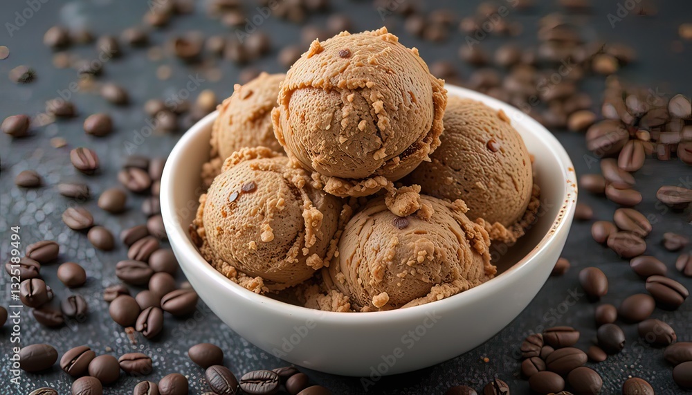 Fototapeta premium Coffee Bliss: Creamy Coffee Ice Cream with Roasted Beans