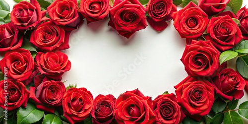 Red Roses Frame White Background - Stunning Floral Photography, Romantic Flower Image,  Beautiful Rose Bouquet, Elegant Floral Design