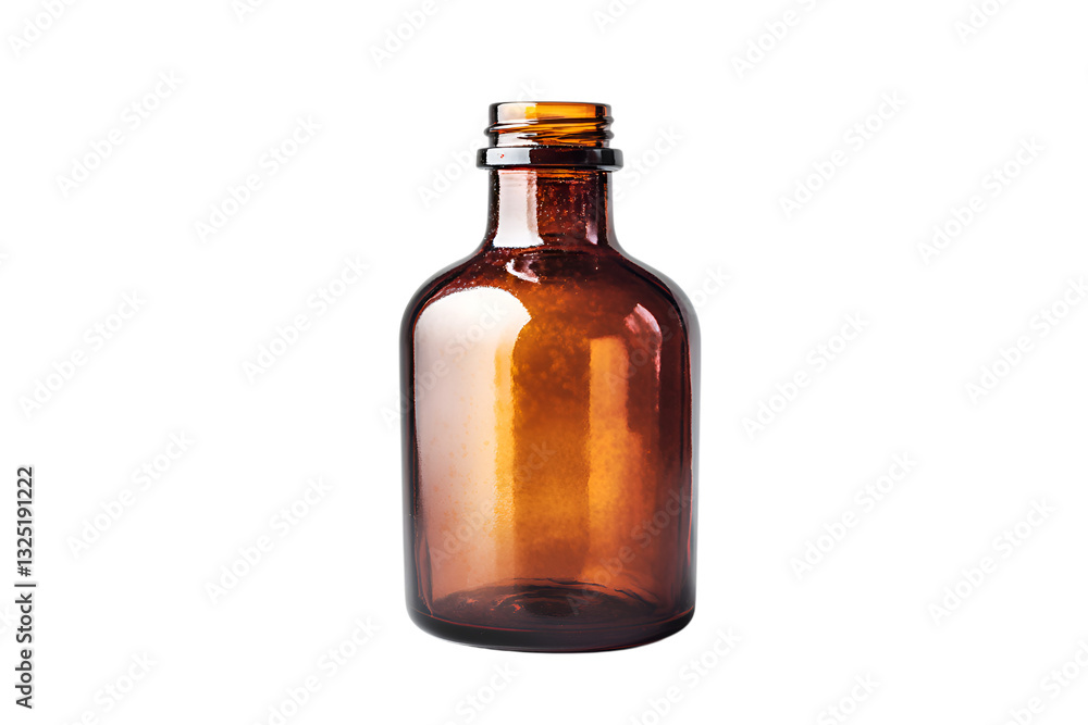 Amber glass bottle with a short neck and wide body, isolated on a transparent background. Amber glass bottle with a short neck and wide body, isolated on a transparent background.
