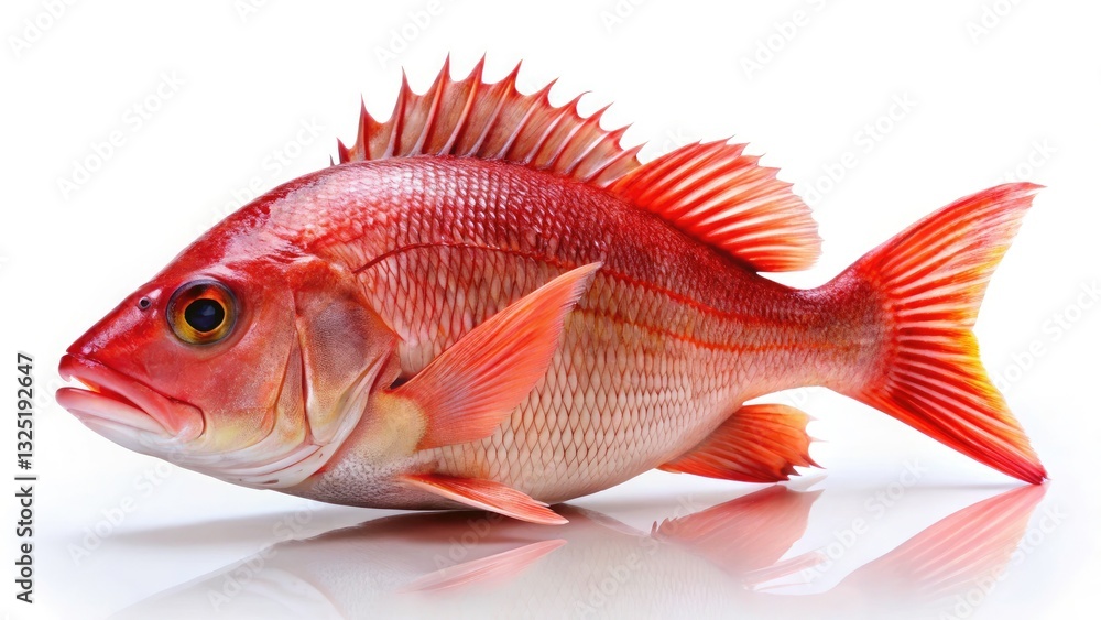 Stunning Red Snapper Fish Isolated on White Background with Reflection - High-Quality Night Photography for Seafood and Culinary Use Stunning Red Snapper Fish Isolated on White Background with Reflection - High-Quality Night Photography for Seafood and Culinary Use