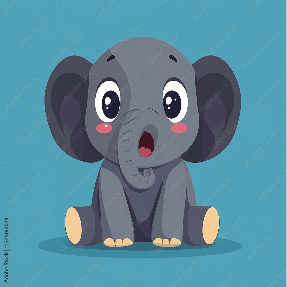 Obraz premium A cartoon elephant with its trunk up and its eyes wide open