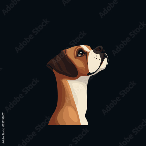 Illustration of a thoughtful dog with a brown coat, gazing upwards against a dark background