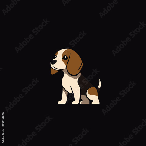 Cartoon illustration of a cheerful and playful Beagle dog on a black background