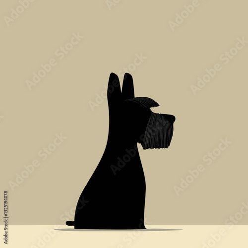 Stylized silhouette of a schnauzer dog against a muted background with a minimalist aesthetic