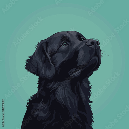 Black Labrador Retriever in a Vector Style Against a Turquoise Background