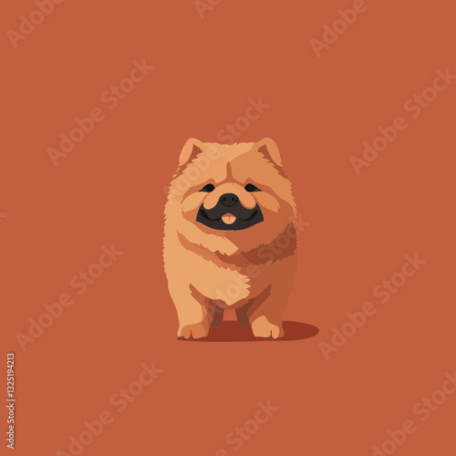Happy chow chow dog illustration with a warm orange background