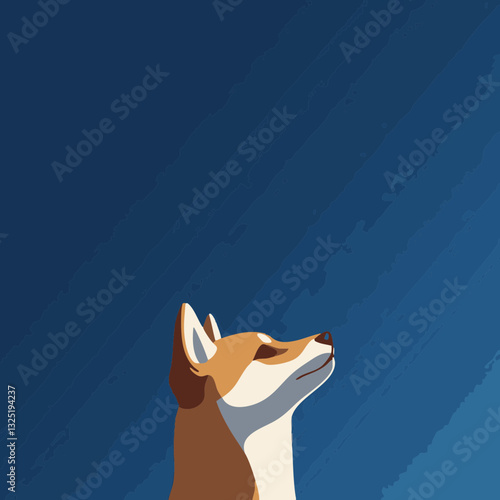 Stylized corgi dog looking upwards against a gradient blue background
