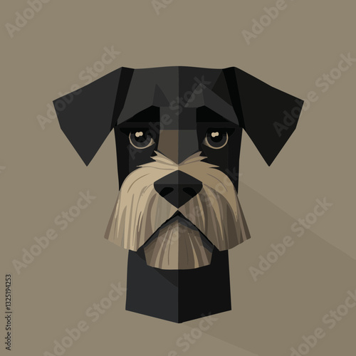 Stylized vector illustration of a Schnauzer dog with geometric shapes and a neutral background
