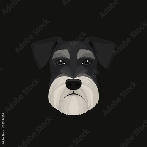 Stylized illustration of a schnauzer dog face on a dark background