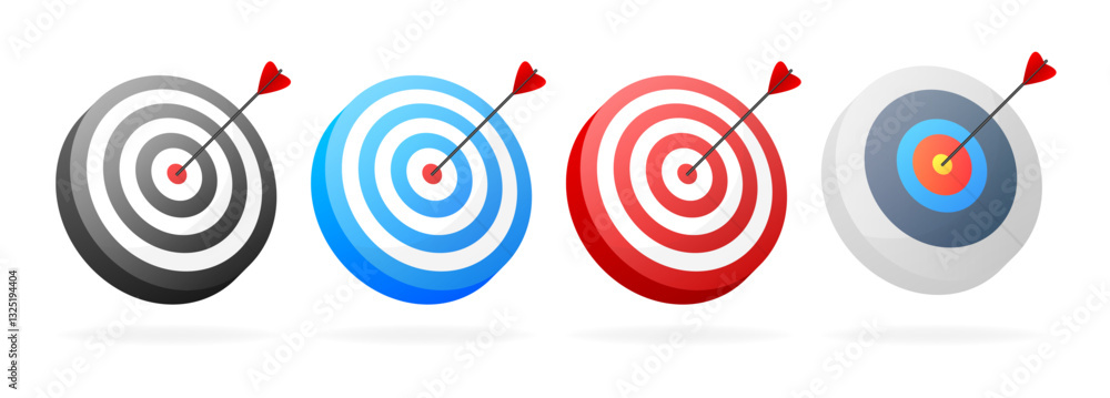 Target icon set. Archery targets. Bullseye in the target center of dartboard. Business marketing goal. Vector illustration. Target icon set. Archery targets. Bullseye in the target center of dartboard. Business marketing goal. Vector illustration.