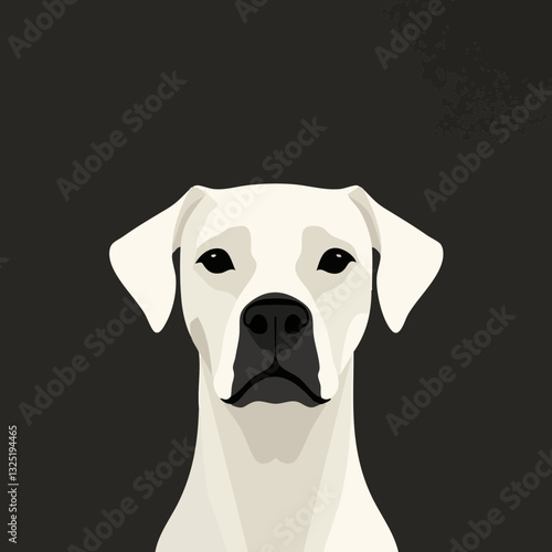 Minimalist vector illustration of a white dog face on a dark background